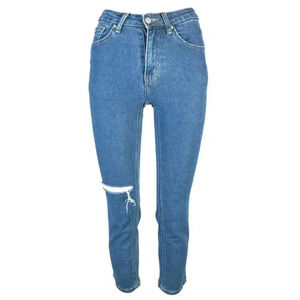 OAK + FORT High Rise Distressed Cropped Jeans Blue 25x26